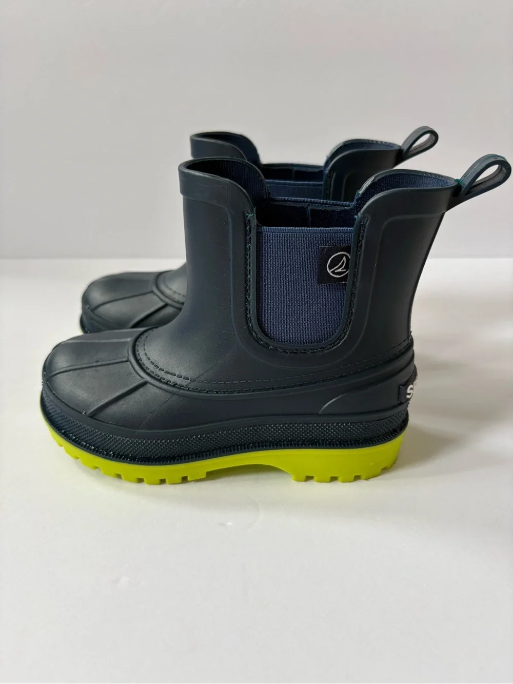 Sperry Toddler Chelsea Rain Boots Blue Lime 8 Rubber Waterproof‎ Slip On